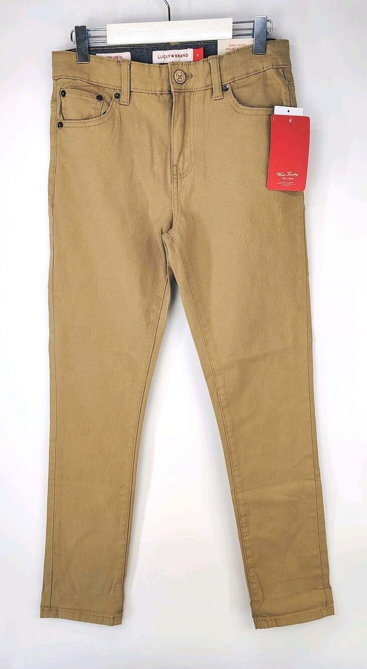 Lucky Brand Boys Authentic Skinny Stretch Pants Kelp Khaki Chino size 12